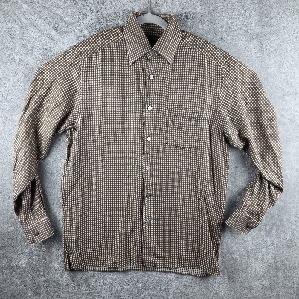 Ermenegildo Zegna Mens Medium M Brown Beige Check Plaid Button Up Shirt - Picture 2 of 11